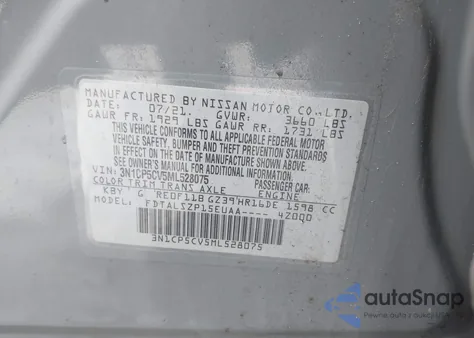 2021 Nissan Kicks Sv Xtronic Cvt из США, поврежденный, VIN 3N1CP5CV5ML528075